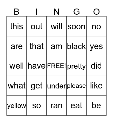 Red Sight Words Bingo Card