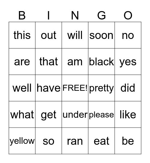 Red Sight Words Bingo Card
