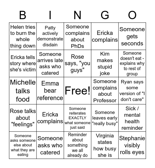 BPS Staff meeting Bingo Card