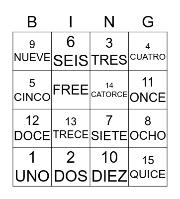 LOS NUMEROS 1-15 Bingo Card