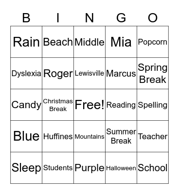 Ms. Sidberry Bingo Card
