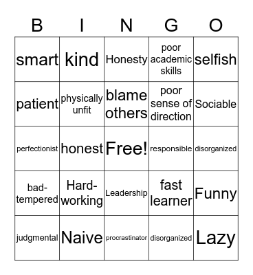 Strengths and Weaknesses Bingo Card