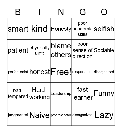 Strengths and Weaknesses Bingo Card