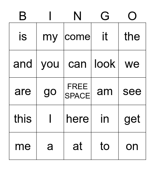 Kindergarten Bingo Card