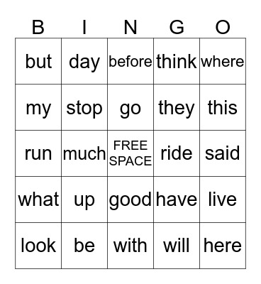 1st Grade Bingo Card