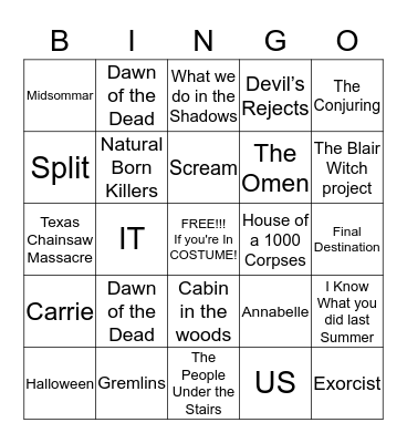 Halloween Movie Trivia Bingo Card