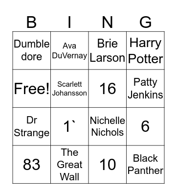 Sci Fi Bingo Card