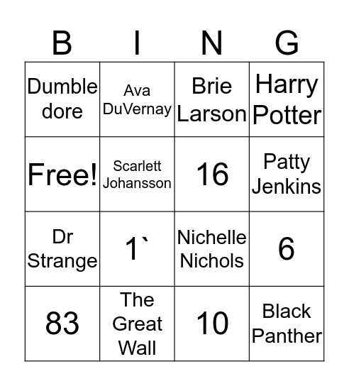 Sci Fi Bingo Card