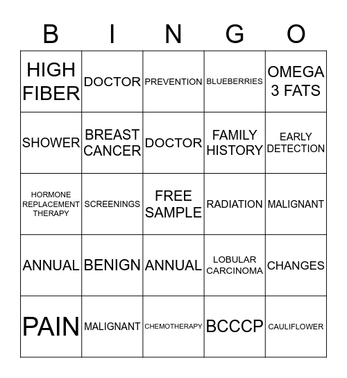 Breast Cancer Bingo Card