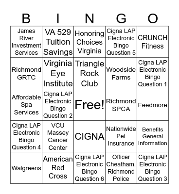2019 UMFS Employee Wellness Festival Bingo Card