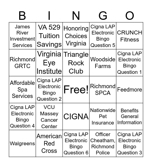 2019 UMFS Employee Wellness Festival Bingo Card