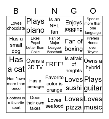 People BINGO Card