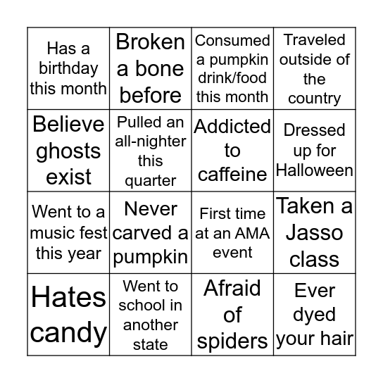 AMA Bingo Card