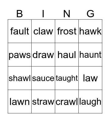 aw    and    au     WORDS Bingo Card