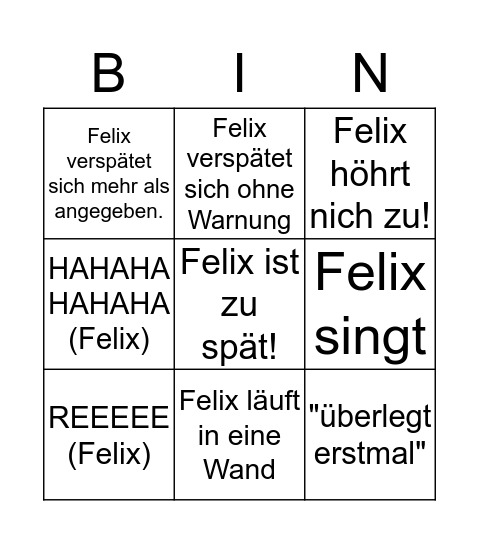 Felix Bingo Card