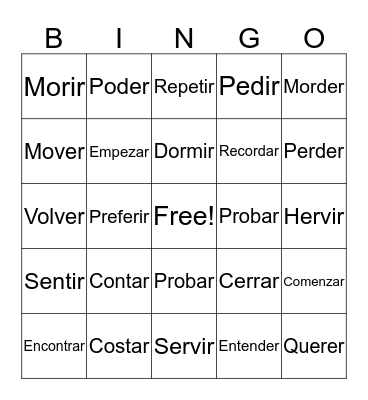Chapter 4 Stem changing verbs Bingo Card