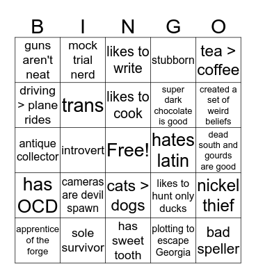Liz's Bingo Card