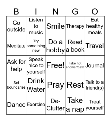 Self Care Bingo Card