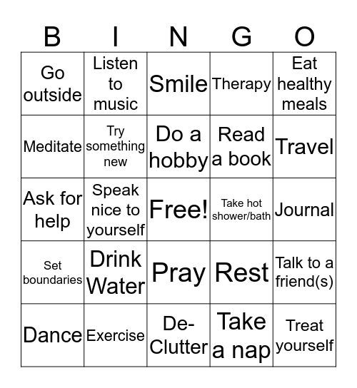 Self Care Bingo Card