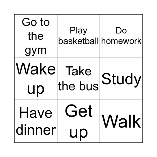 Verb Bingo! Bingo Card