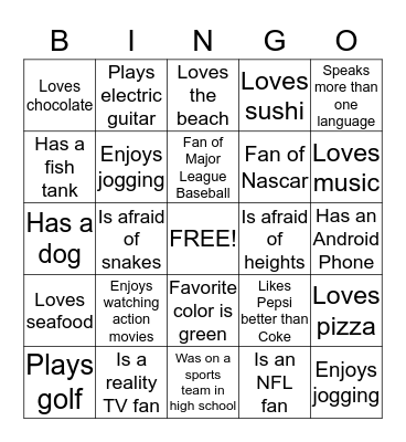 People BINGO Card