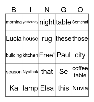 Our Class Bingo Card