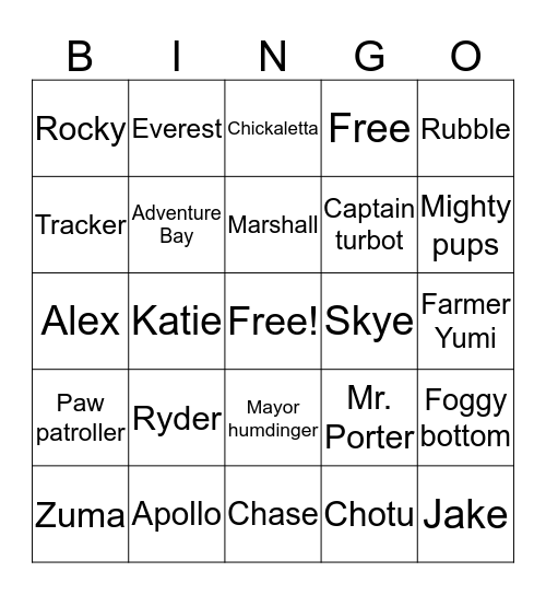 Sofian's 5th Birthday Bingo Card