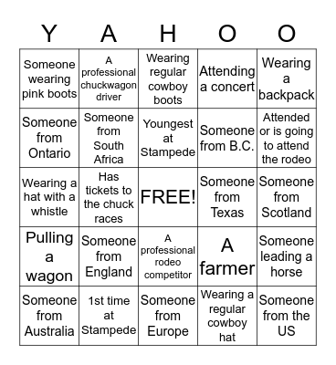 Cattle Trail Bingo Card