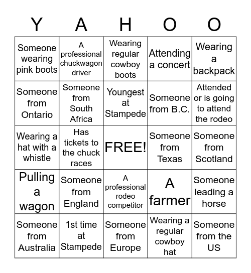 Cattle Trail Bingo Card