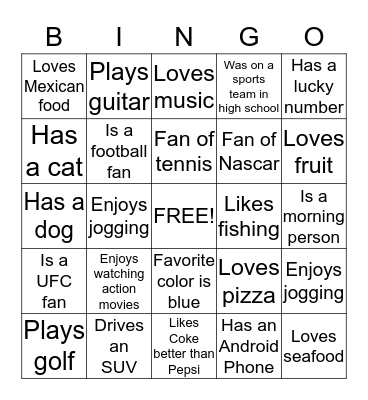 People BINGO Card