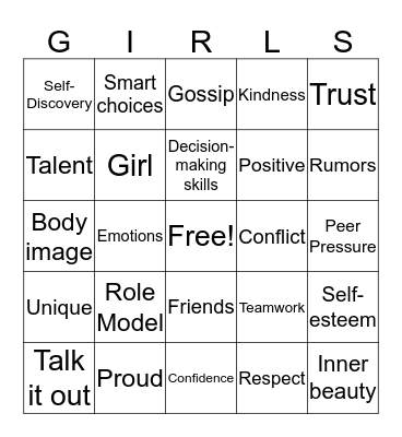 GIRLS Group BINGO Card