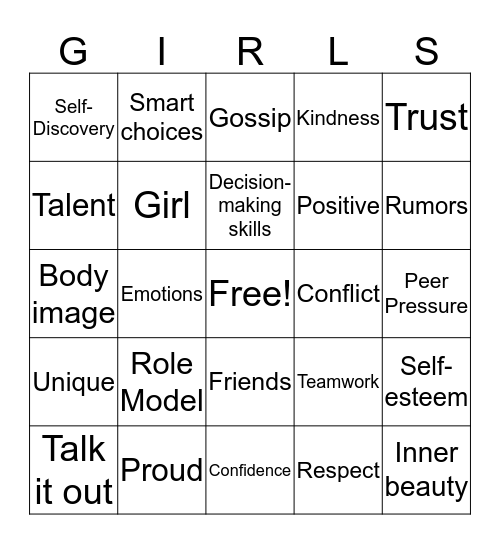 GIRLS Group BINGO Card