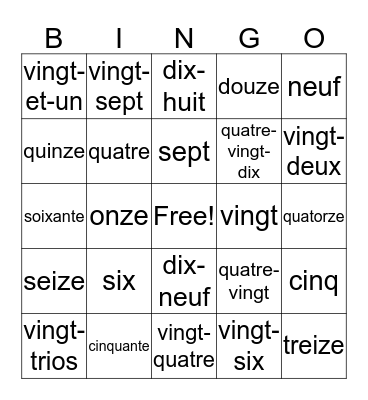 French  Bingo Card
