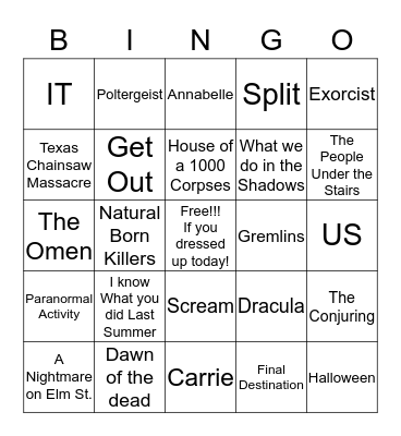 Halloween Movie Trivia Bingo Card