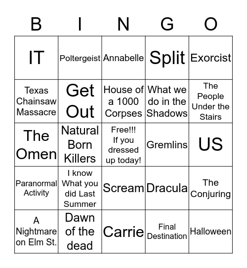 Halloween Movie Trivia Bingo Card
