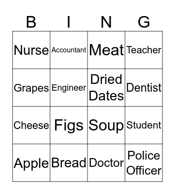 Food and Work Bingo Card