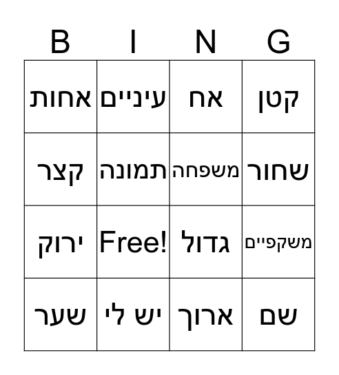 חברים בעברית #1: ״זאת אני Bingo Card
