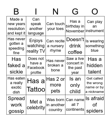 PEOPLE BINGO Card