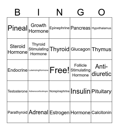 Endocrine System Bingo Card