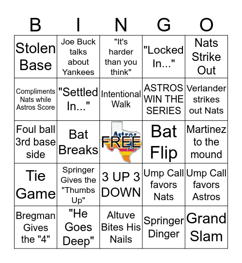 World Series 2019 Bingo Card