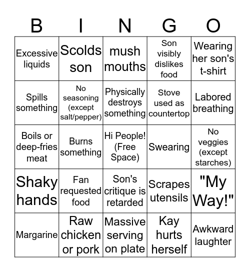 Kay's Cooking Bingo Card