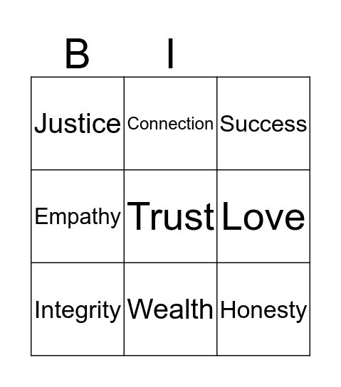 Values Bingo Card