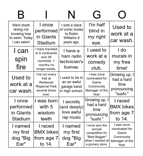 Design Team Fun Facts Bingo Card