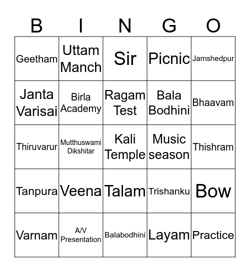 SGGV Housie Bingo Card