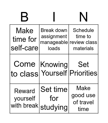 Time Management Strategies Bingo Card
