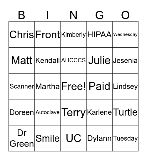 Untitled Bingo Card