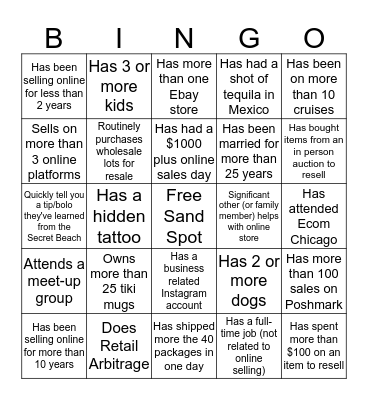 Secret Beach Bingo Card