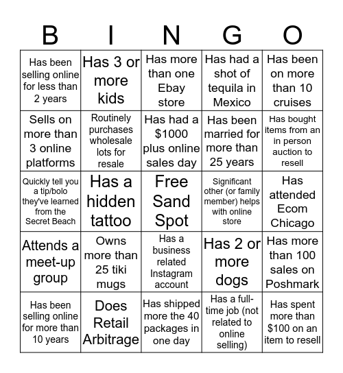 Secret Beach Bingo Card