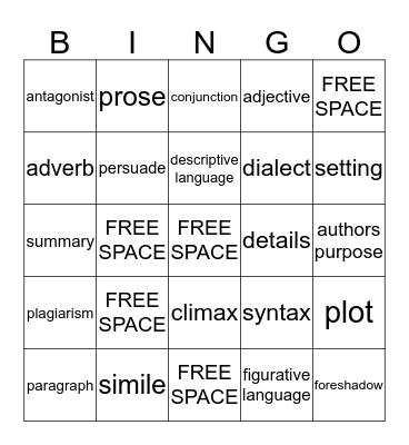 Vocabulary BINGO Card