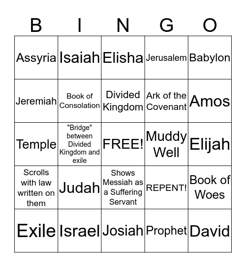 Divided Kingdom Prophets Bingo Card